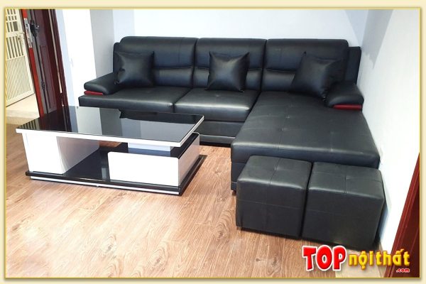 Hình ảnh Bộ ghế sofa da đẹp hiện đại và sang trọng gam màu đen SofTop-0238