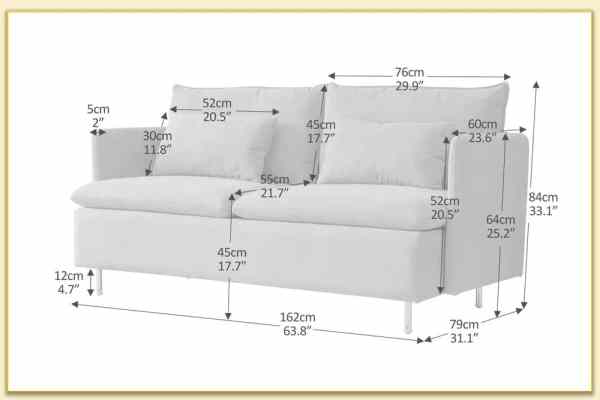 Hình ảnh Chi tiết kích thước sofa văng nỉ nhỏ gọn mini Softop-1801