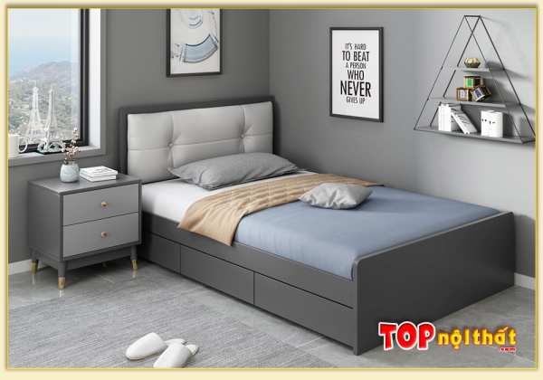 Hình ảnh Giường ngủ đôi nhỏ gọn gỗ MDF có nệm đầu giường GNTop-0253