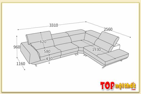 Hình ảnh Kích thước chi tiết mẫu ghế sofa góc SofTop-0840