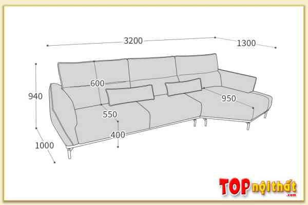 Hình ảnh Kích thước từng bộ phận mẫu sofa góc SofTop-0747