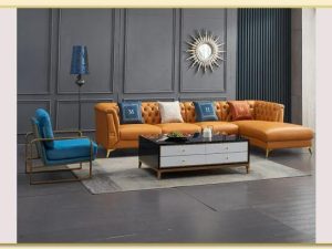 Hình ảnh Mẫu ghế sofa góc da tân cổ điển phối hợp cùng ghế đơn Softop-1808