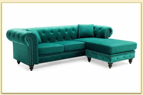 Hình ảnh Mẫu ghế sofa góc tân cổ điển màu xanh Softop-1414