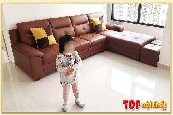 Hình ảnh Sofa da góc chữ L đẹp sang trọng kê phòng khách SofTop-0523