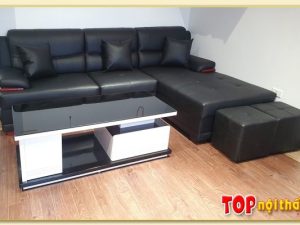 Hình ảnh Sofa góc hình chữ L chất liệu da có tay đệm gỗ SofTop-0238