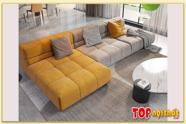 Hình ảnh Sofa góc nỉ chữ L phối màu ghi và màu vàng đẹp SofTop-0611