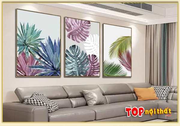 Tranh Canvas lá cây nhiệt đới trên sofa da L TraTop-3515