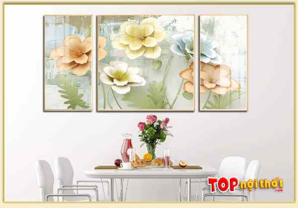 Tranh Canvas hoa đẹp hiện đại 3 tấm treo phòng ăn TraTop-3532
