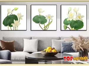 Tranh Canvas hoa sen trắng treo tường cho phòng khách TraTop-3593