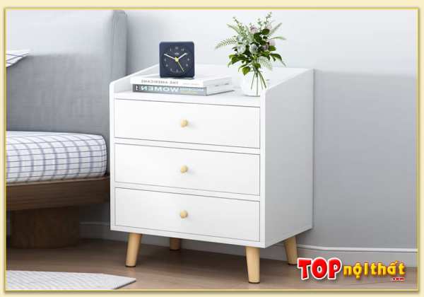 Hình ảnh Tủ gỗ đầu giường 3 ngăn kéo màu trắng TDGTop-0049