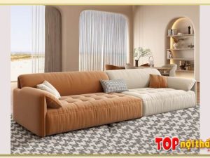 Hình ảnh Sofa văng đẹp bọc vải nỉ màu nâu phối kem SofTop-0688
